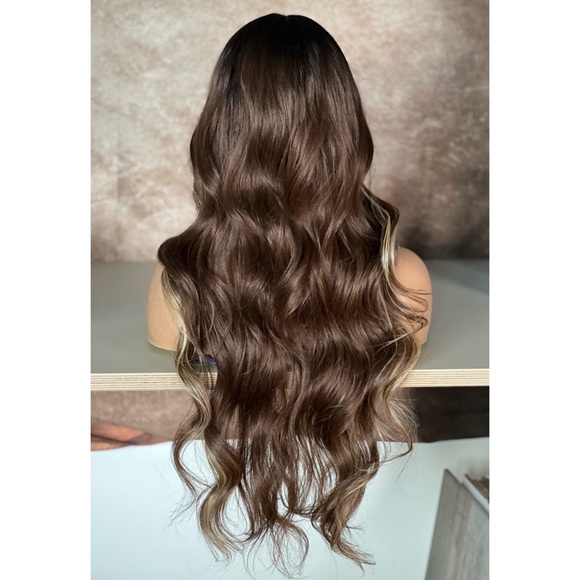 Ombre Highlights Brown Bodywave Lace Front Wig - Picture 4 of 7
